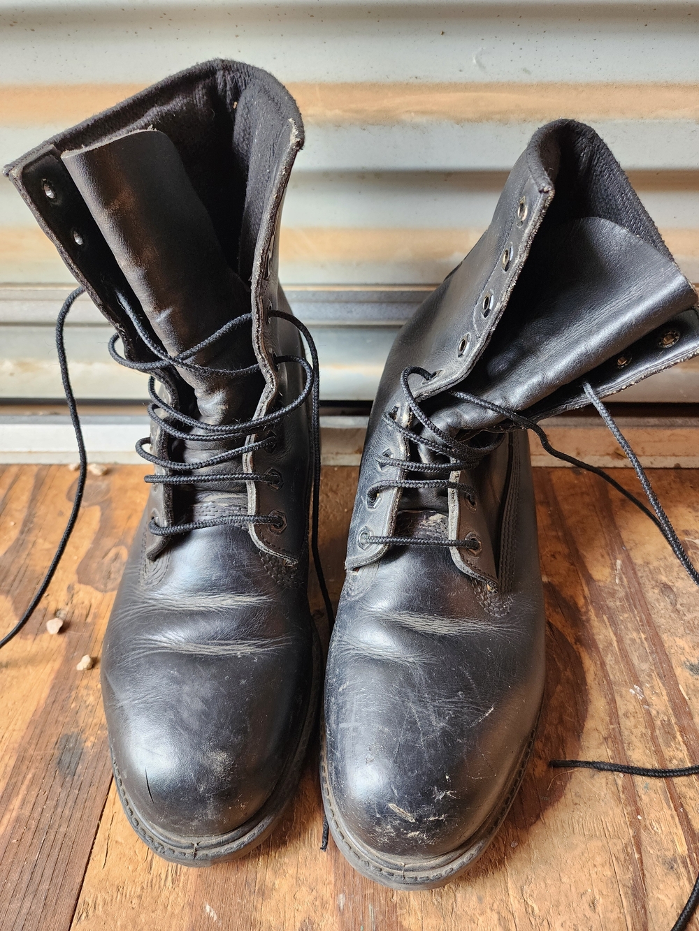 VTG Timberland Black Leather Lace-Up Combat Work Boots